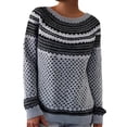 thumbnail image 3 of sususu Womens Fall Vintage Fair Isle Sweater Ethnic Argyle Sweaters Long Sleeve Crewneck Colorful Loose Pullover Jumper Top,A01-Grey,M, 3 of 5