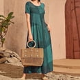thumbnail image 2 of Vestido Maxi de Manga Corta para las Mujeres Cuello Redondo Color Bloque Suelto Vestido Casual, Maxi en Capas Sólidas para la Playa Y la Primavera, 2 of 7