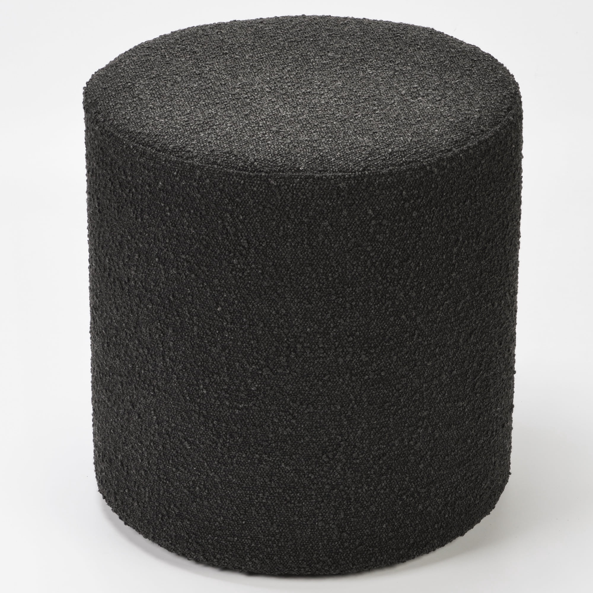 Modern Round Boucle Upholstered Ottoman with Soft Padded Seat, Multi-Functional Sofa Footrest, Side Table, Extra Seating for Living Room, Bedroom, Entryway (Black, 18" D x 18" W x 18.3" H)