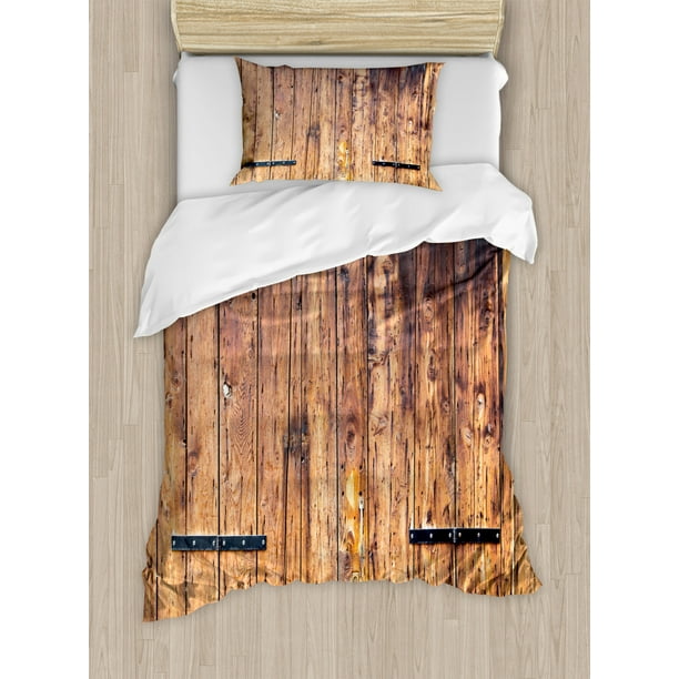Rustic Duvet Cover Set, Antique Timber Planks in Weathered Tones with