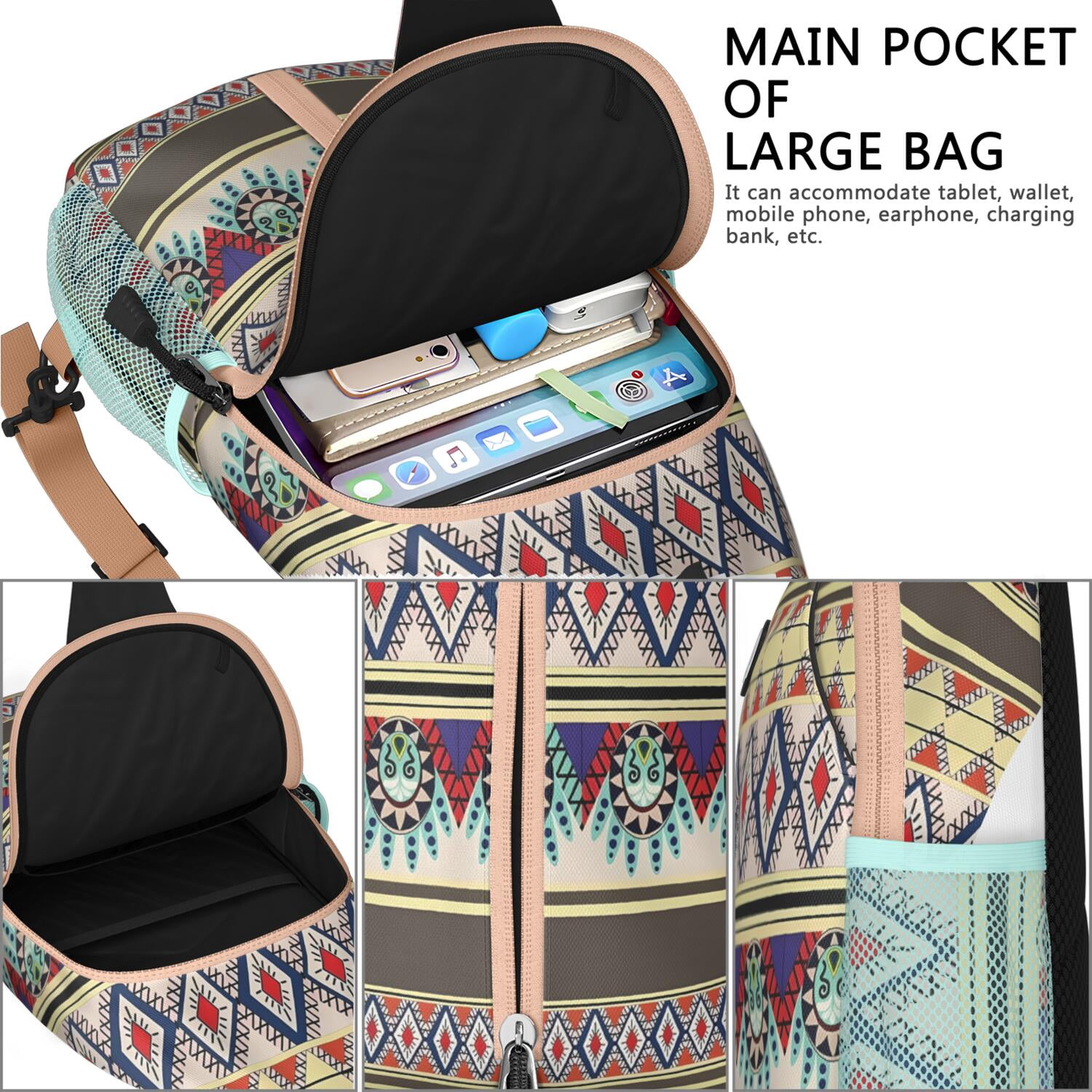 Red Berry Sling Backpack with Sweet Strawberry and Flower Patterns – Durable Crossbody Bag Featuring Adjustable Strap, Breathable Back, Secure Zippers, Ideal for Summer and Outdoor Activities