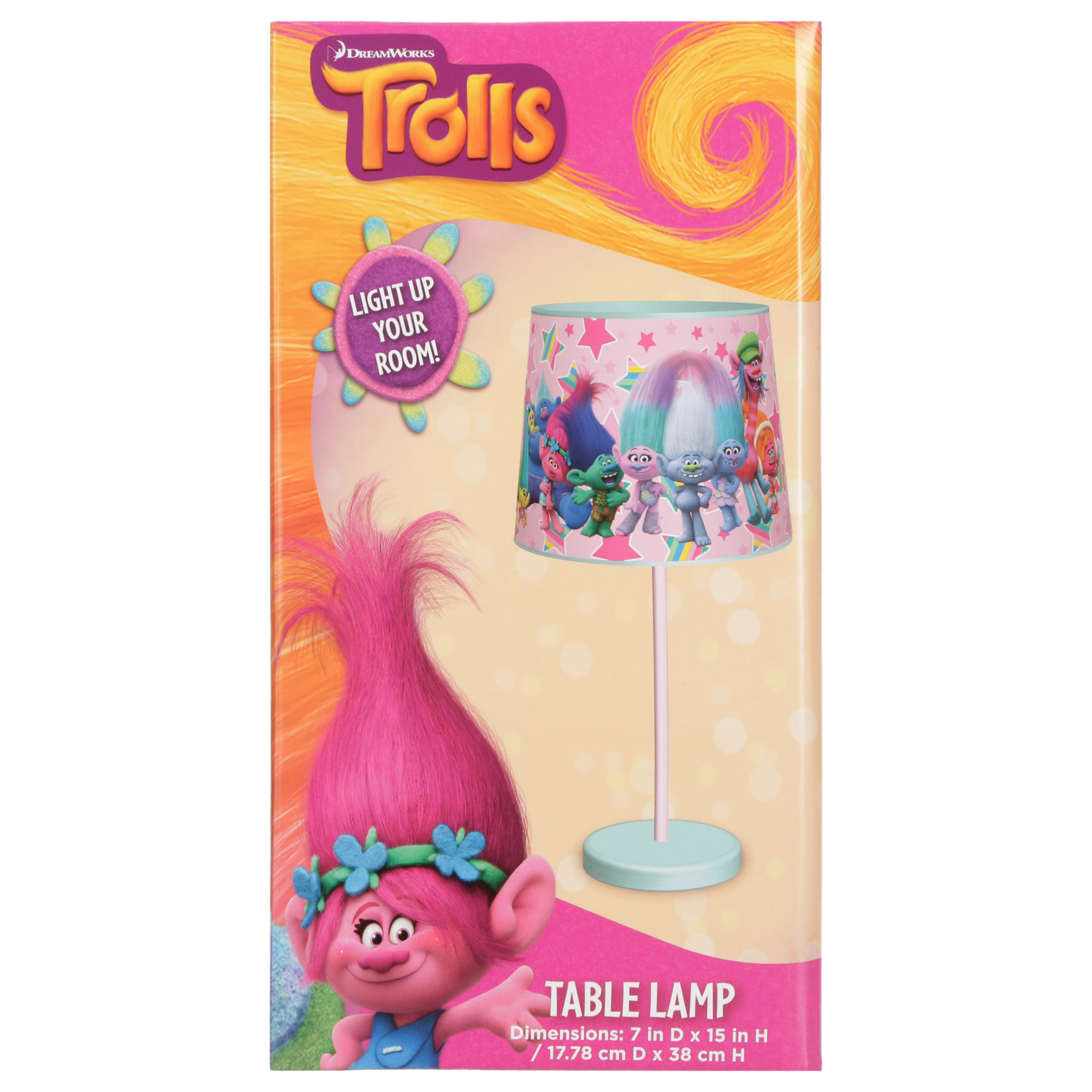 Trolls Kids Room Stick Table Lamp, Dreamworks