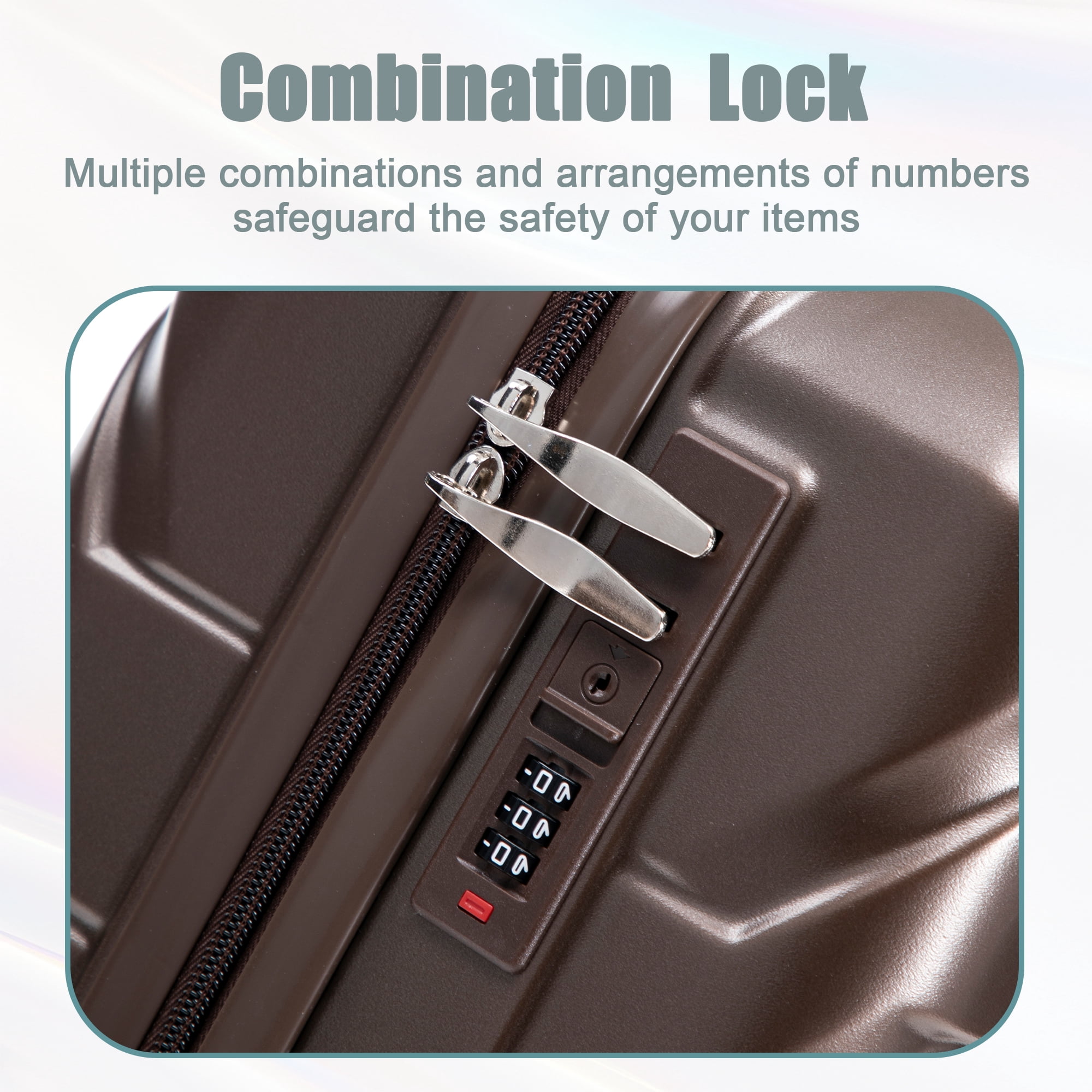 Alvantor 2 Pcs Luggage Set with Combination Lock, 20" ABS Spinner Suitcase & 14" Cosmetic Case, Brown