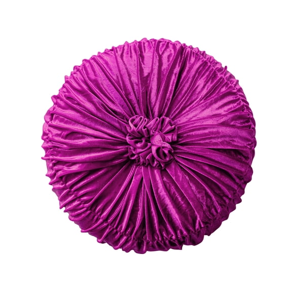 ZORVINEX Ruched Velvet Round Throw Pillow - Decorative Cushion with Floral Center, Soft Plush Filling for Sofa & Home Decor Pink