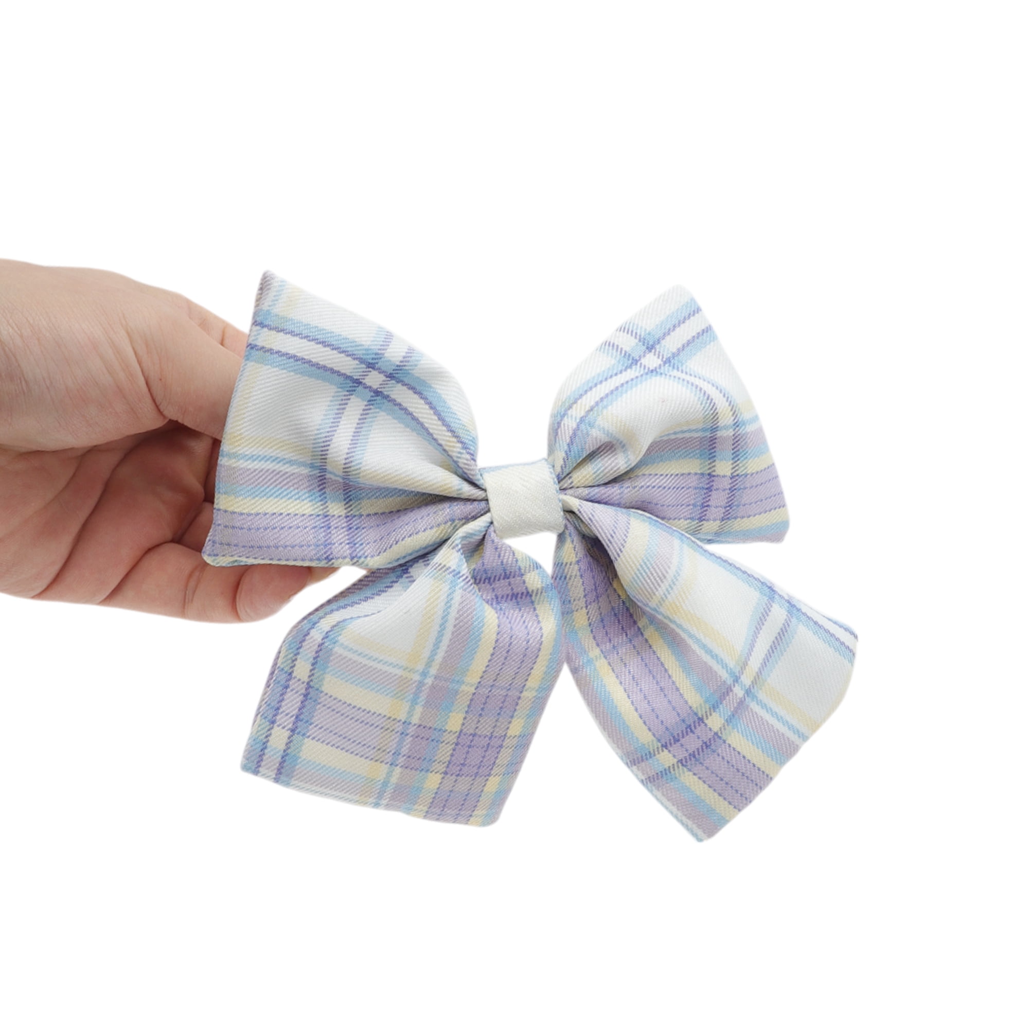 Unique Bargains Simple Plaid Bow Hair Clips Pink Navy Blue Purple 3 Pcs