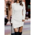 thumbnail image 6 of Women Sweater Short Elegant Long Sleeve Crew Neck Slim Fit Dressy Fall Winter Mini Knit Dresses White XL, 6 of 7