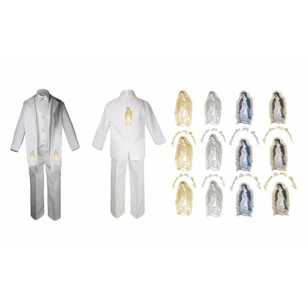

Baby Boy Christening Baptism Formal White Suit Stole Back Virgin Mary Maria Sm-7