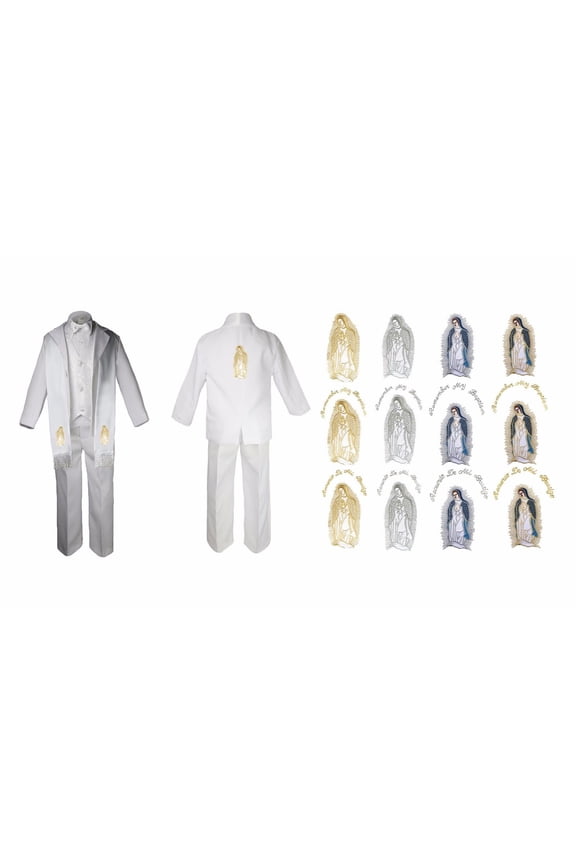 Baby Boy Christening Baptism Formal White Suit Stole Back Virgin Mary Maria Sm-7
