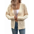 thumbnail image 3 of Ladies' Fresh and Versatile Casual Retro V-Neck Hollow Crochet Solid Color Autumn Sweater Cardigan Tops Beige Apricot M, 3 of 10