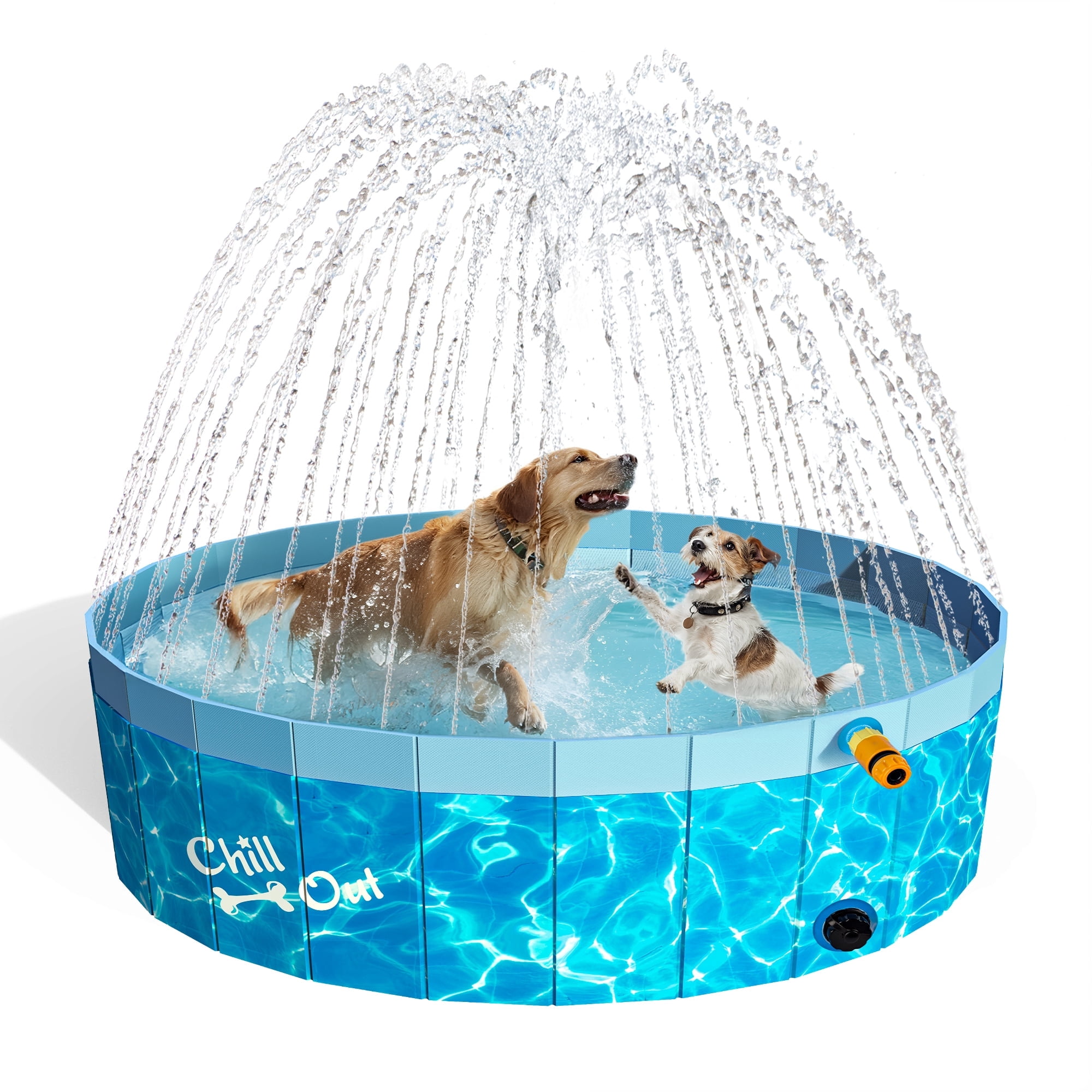 All For Paws Chill-Out 2-in1 Dog Swimming Pool & Splash Pad, 47” Outdoor Dogs Water Sprinkler Toy & Bathing Pool for Summer Fun, Medium (47.2” x 11.8”)