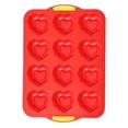 thumbnail image 2 of Press-Type Silicone Muffin Pan 12 Cup Heart Shaped Nonstick Baking Tray, Food Grade Silicone Carbon Steel Frame, OvenCupcake Mold, Red Gray, 2 of 8