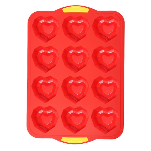JHyouerji Heart Shaped Muffin Pan with Reinforced Frame Heat Resistant 12 Cup Nonstick Red Silicone Heart Cake Mold for Baking Cupcake