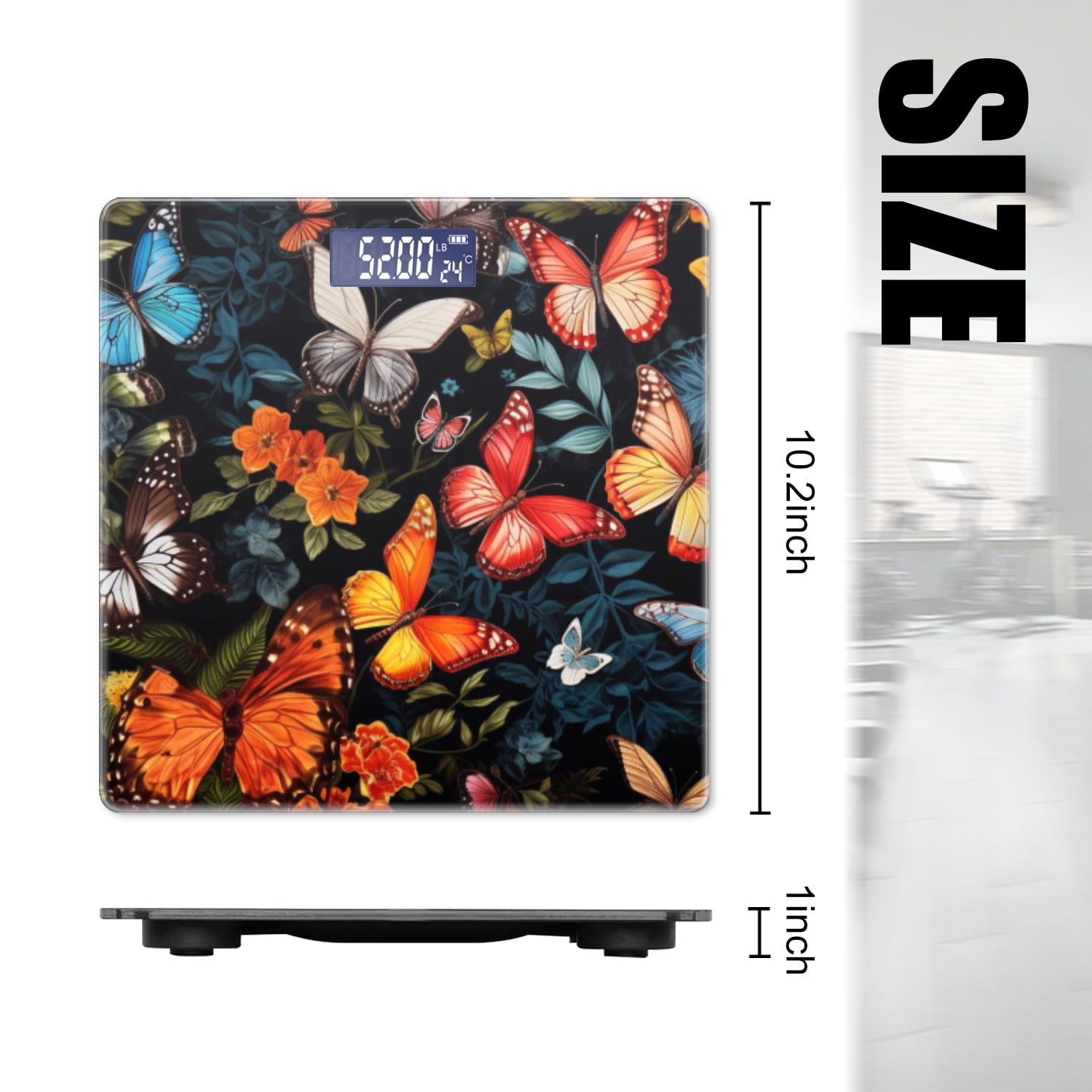 High Precision Body Weight Scale Smart Bathroom Scales with Large LCD Display(400lbs),Decorative for Bedroom-Colorful Butterflies With Wings In Shades Of Orange And Red