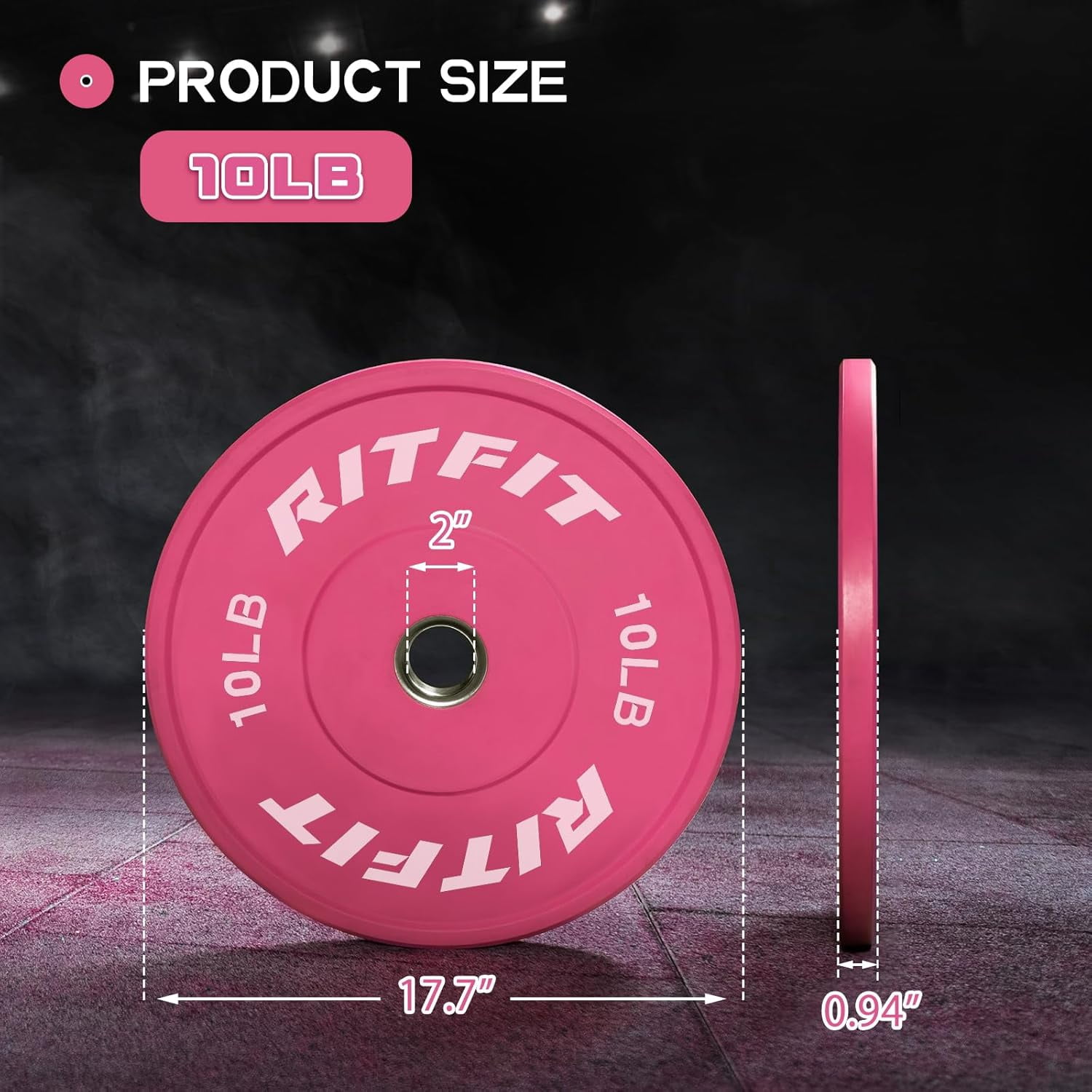 RITFIT Pink Weight Plates, 2 Inch Olympic Barbell Weight Plate, Bumper Plates With Steel Insert, pink weights for Gym and Home…