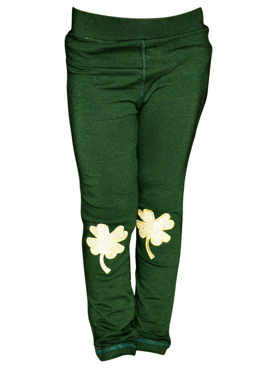 Unique Baby Girls St Patricks Day Gold Clover Leggings