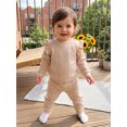 thumbnail image 4 of RUINIXCW Toddler Baby Girl Spring Fall Winter Clothes Infant Baby Girls 2 Pieces Outfit Twist Textured Jacquard Long Sleeve Crewneck Sweatshirt and Pockets Pants Set, 4 of 8