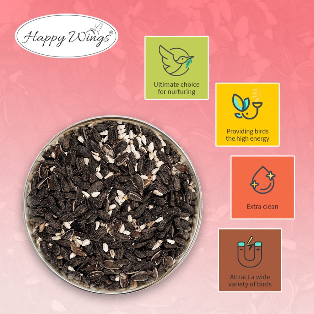 Happy Wings Cardinal Blend Bird Food, Mix of Sunflower Hearts/Kernels &Safflower Seed, 4 lb, No Grow Seed | Birdseed for Wild Birds | 2 Pack