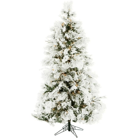 Christmas Time 6.5-Ft. Frosted Fir Snowy Artificial Christmas Tree with Clear LED String