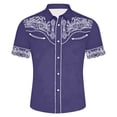 thumbnail image 4 of HOWPAY Button down Shirts for Men Short Sleeve Summer Western Cowboy Print Holiday Beach Tops Regular Fit Casual Lightweight Comfy Shirts Purple XXL, 4 of 4