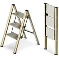 thumbnail image 1 of 3 Step Ladder, Foldable Step Stool, Aluminum Lightweight Ladder for Home Kitchen Closet, Anti-Slip Pedals, Ease of Folding, Portable, 300lbs Capacity - Gold, 1 of 10