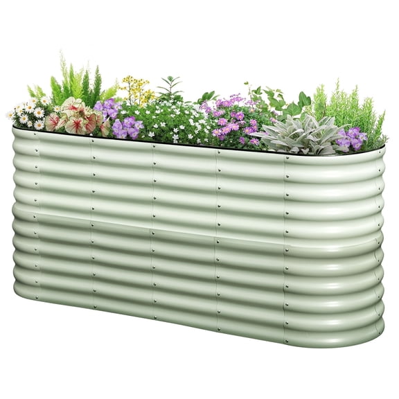 KING BIRD 6.6x2x3 ft Raised Garden Bed 9 in 1 Galvanized Steel Metal Planter Garden Box Outdoor for Gardening, Vegetables, Flowers, Light Green