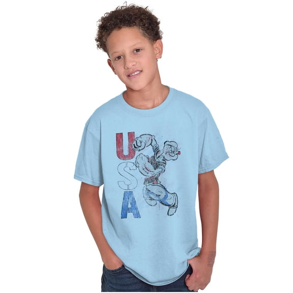 Popeye the Sailor Man USA Patriot Crewneck T Shirts Boy Girl Teen Brisco Brands XS