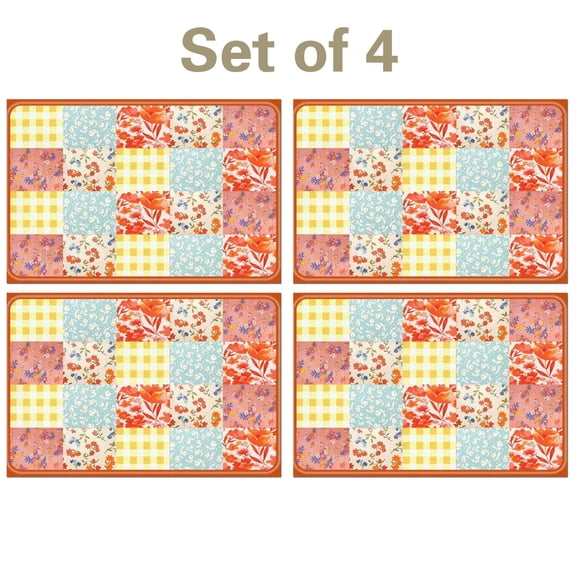 Linen Placemats Set Of 4 11.8x17.7 Inch,Pioneer Colorful Flowers Fabric Table Mats,Resistant Washable Wipeable Table Mat for Party Kitchen Dining Home Decor