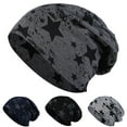 thumbnail image 1 of Beanie Hat Five-pointed Star Print Double-layers Thin Stretchy Breathable Keep Warm Comfortable Spring Autumn Women Men Couple Skull Cap for Travel,Dark Gray, 1 of 8