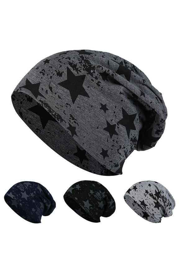 Beanie Hat Five-pointed Star Print Double-layers Thin Stretchy Breathable Keep Warm Comfortable Spring Autumn Women Men Couple Skull Cap for Travel
