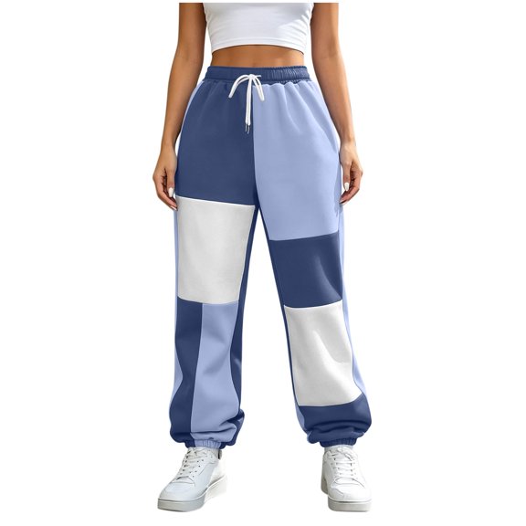 Uaswgudfs Women's Color Block Sweatpants Loose Casual Joggers with Drawstring Cuffed Hem Winter Lounge Pants Daily Sports Tracksuit Bottoms