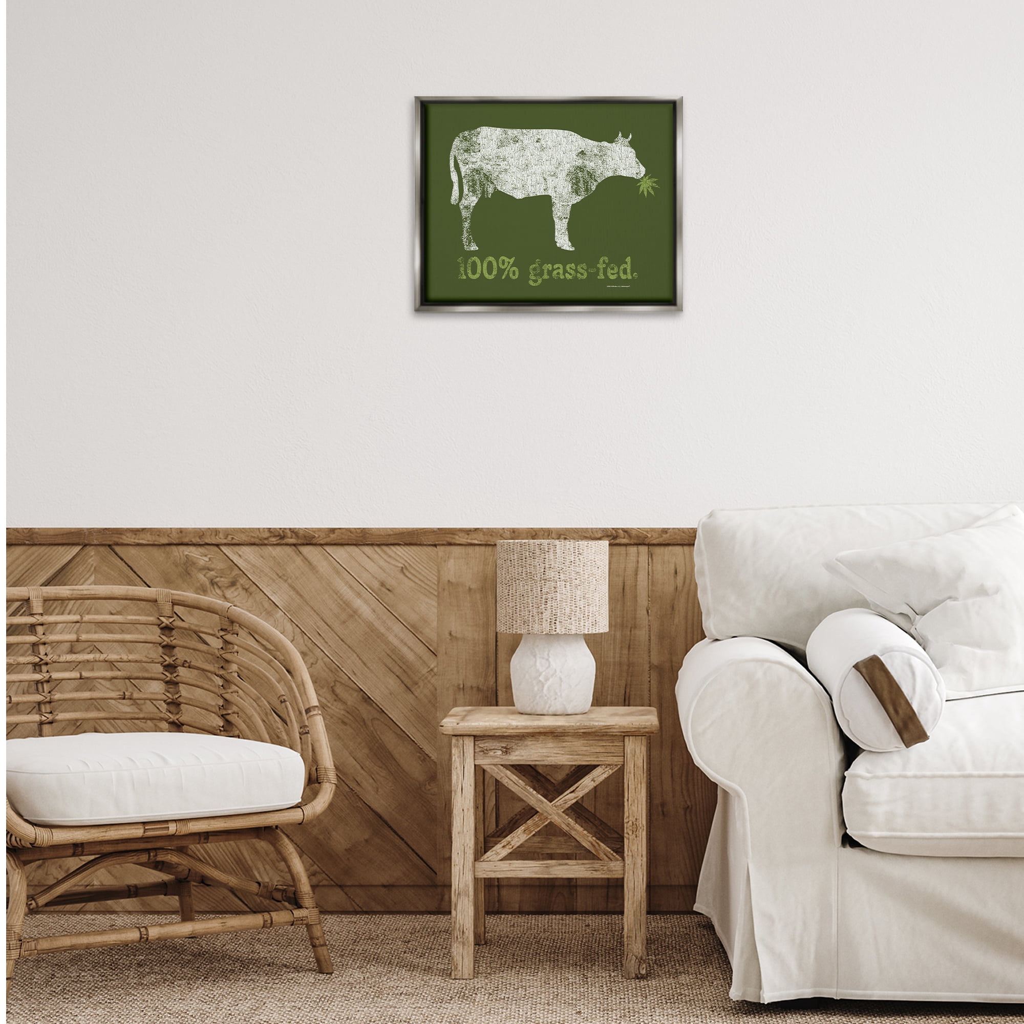 Stupell Industries Grass Fed Cow Animals Painting Gray Floater Framed Canvas Art Print Wall Art, 21 x 17