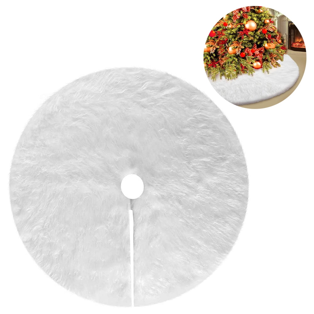 Christmas Tree Skirt, Snow White Faux Fur Tree Skirts for Xmas Holiday