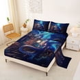 thumbnail image 2 of Feelyou Library Book Shelf Dragon Full Size Sheets for Boys Girls Kids, Gothic Moonlight Forest Animal Bed Sheets, Blue, 4pcs, 2 of 5