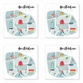 thumbnail image 1 of Amsterdam Coaster Set of 4, Doodle Style Composition of Men Houses Windmills Tulips Country View, Square Hardboard Gloss Coasters, Standard Size, White and Multicolor, by Ambesonne, 1 of 2