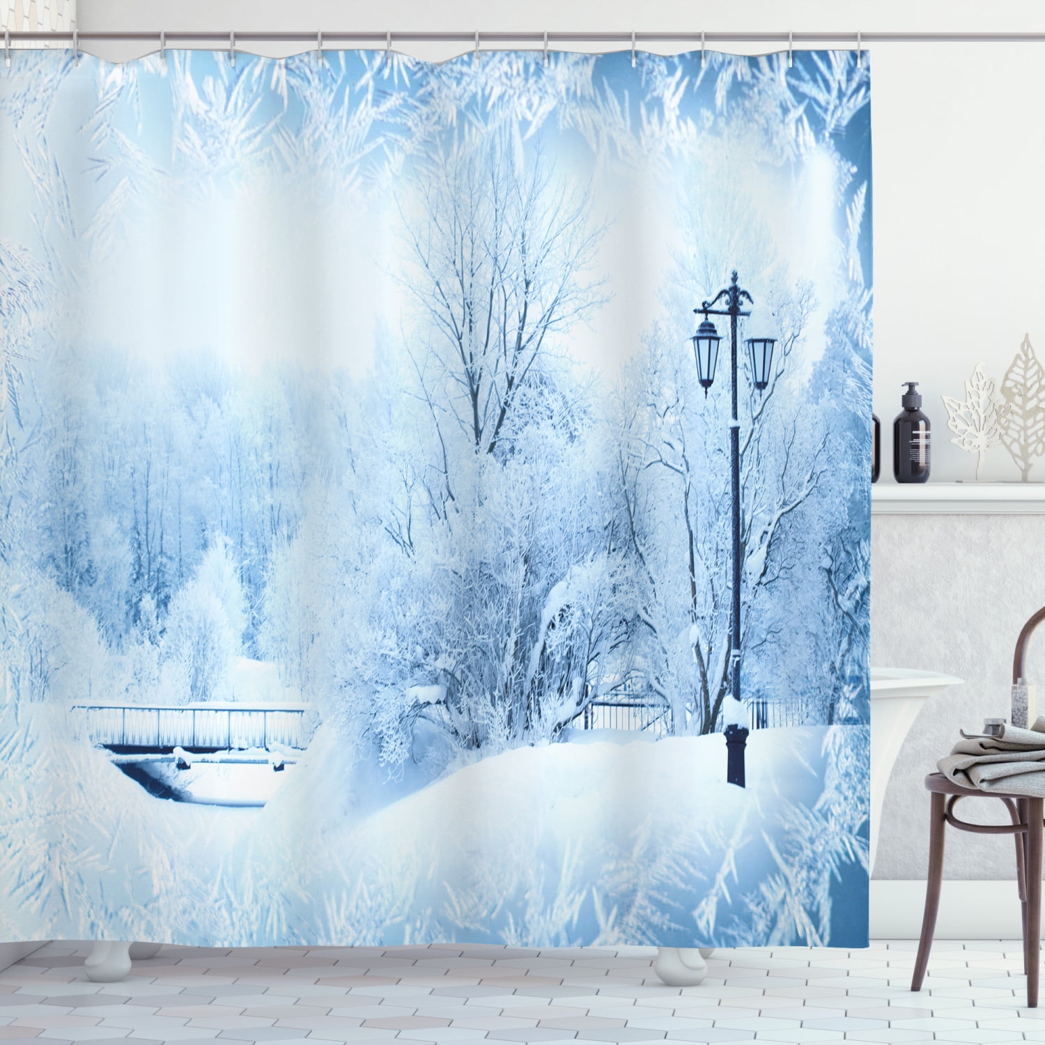 Winter Shower Curtain, Winter Trees in Wonderland Theme Christmas New