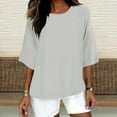 thumbnail image 2 of aidice Cotton Linen Shirts for Women Casual Round Neck 3/4 Sleeve Tops Comfy Loose Lightweight Tee Shirts, 2 of 4