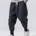 thumbnail image 4 of Men's Summer Casual Elastic Waist Solid Color Pants with Drawstring Closure and Pockets for Jogging, Hiking, Yoga, and Daily Wear (Sizes M-5XL), 4 of 4