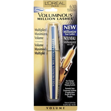 L'Or ©al Paris Voluminous Million Lashes Waterproof Mascara, Blackest Black, 0.32 Fl Oz