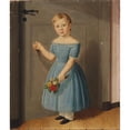 thumbnail image 2 of Carl Goos 15x17 Black Ornate Wood Framed Double Matted Museum Art Print Titled - A Girl Knocks on the Door Holding a Bouquet of Flowers in Hand (1843), 2 of 5
