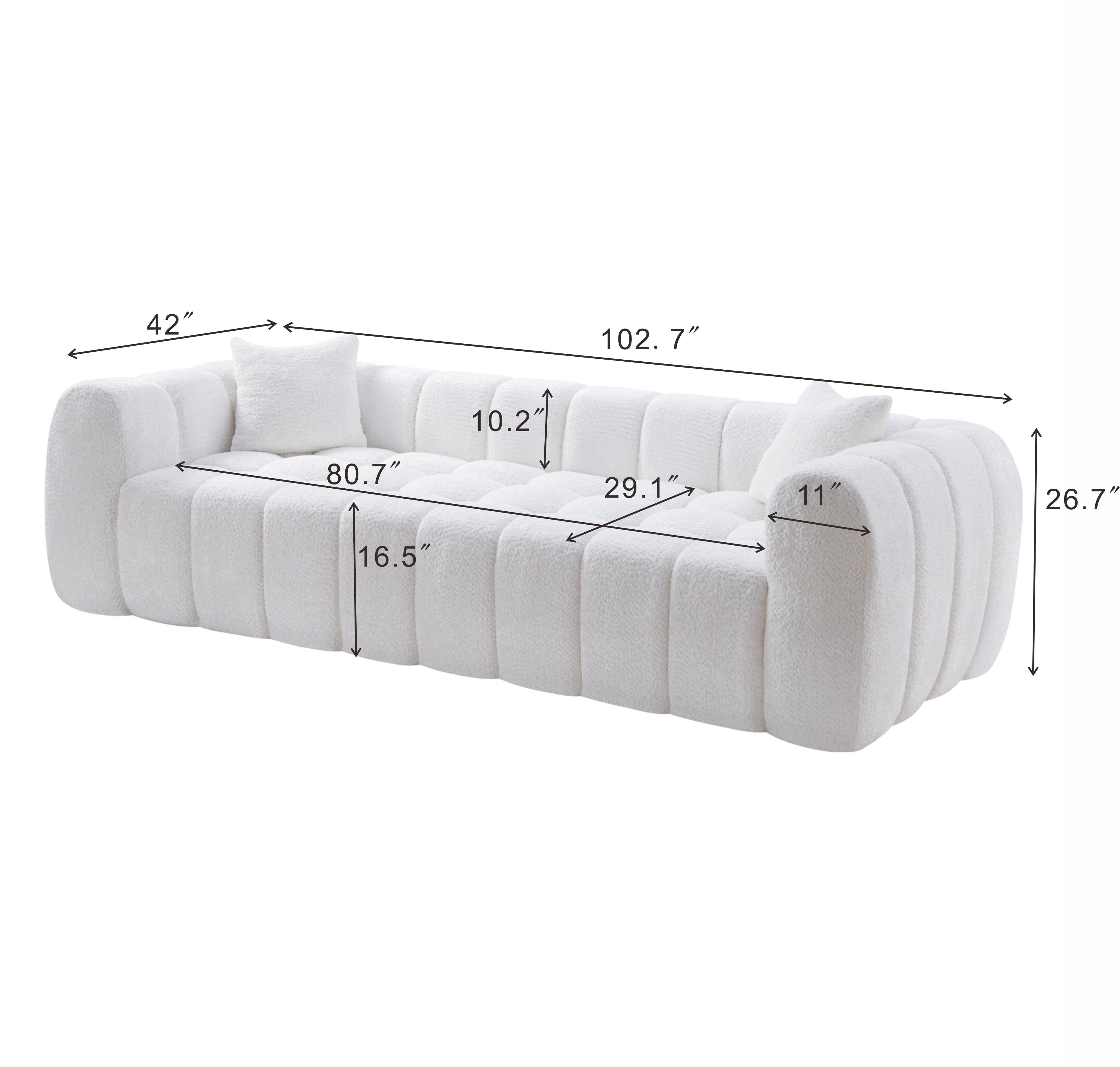 Lunale 102" Oversized Boneless Cloud Sofa, No Assembly Required, Modern Deep Seat Couch for Living Room, White Boucle