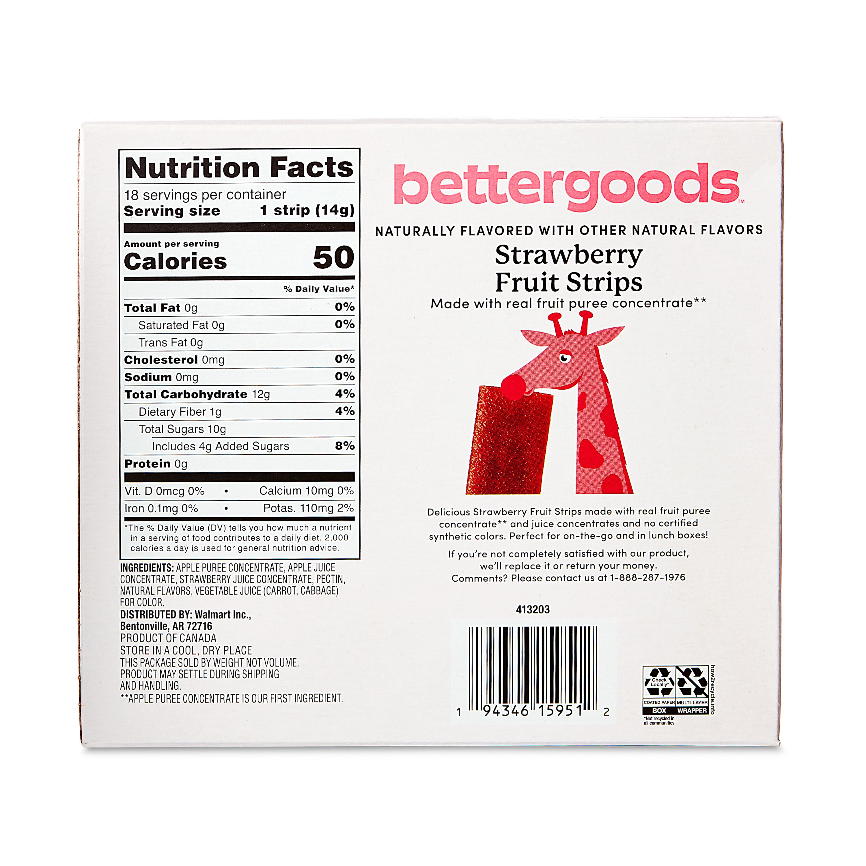 bettergoods Strawberry Fruit Strips, 8.8 oz, 18 Count