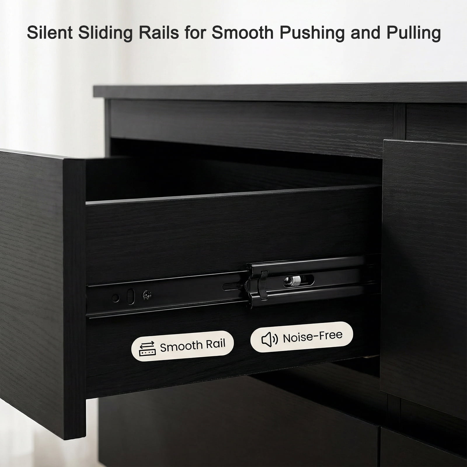 TrumanPick Black Dresser 6 Drawer Wood Dresser for Bedroom 47"W Chest of Drawers for Living Room, 16"D x 31"H