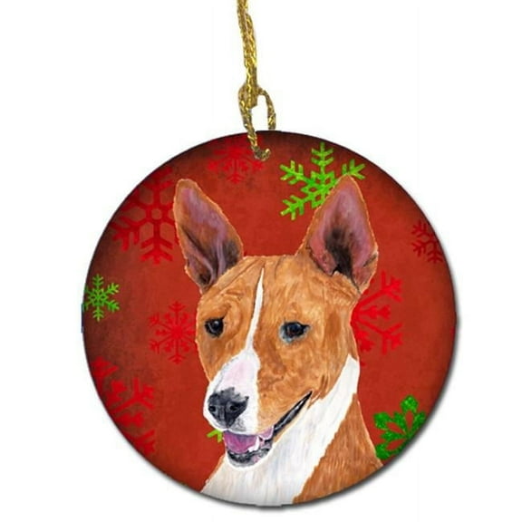 Basenji Red Snowflakes Holiday Christmas Ceramic Ornament