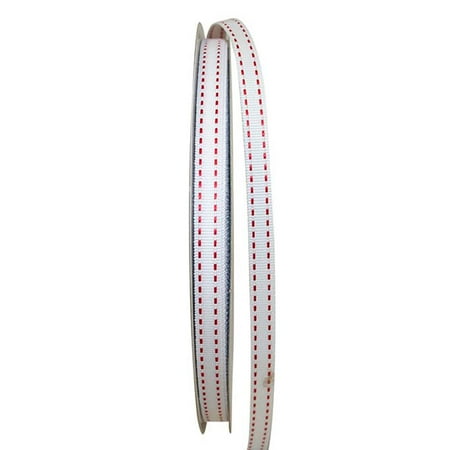 UPC: 0840108861574 | JAM Paper Grosgrain Saddle Stitch Ribbon  3/8 Inches x 50 Yards  White/Red  Sold Individually
