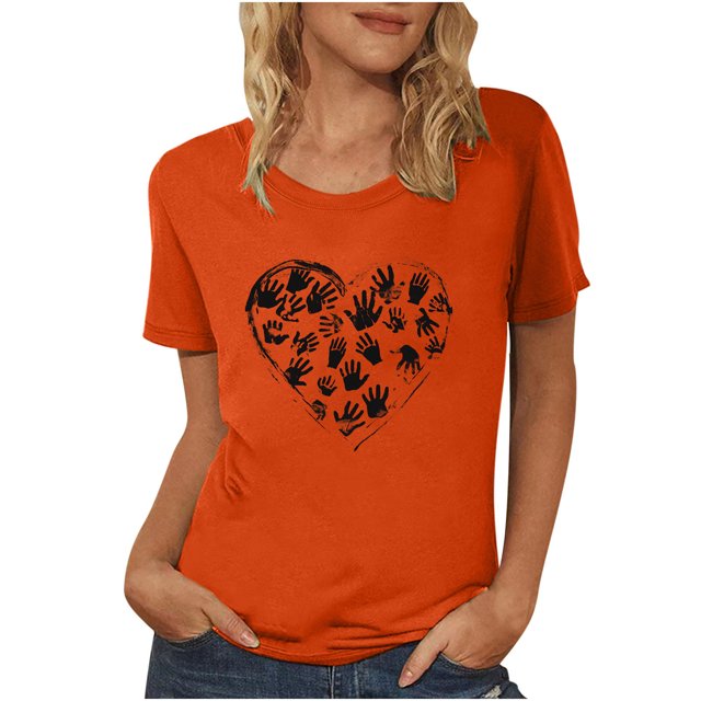 Dadaria T-Shirt pour Femmes Chemise Orange Manches Courtes Col Rond Été Chandail Blouses m