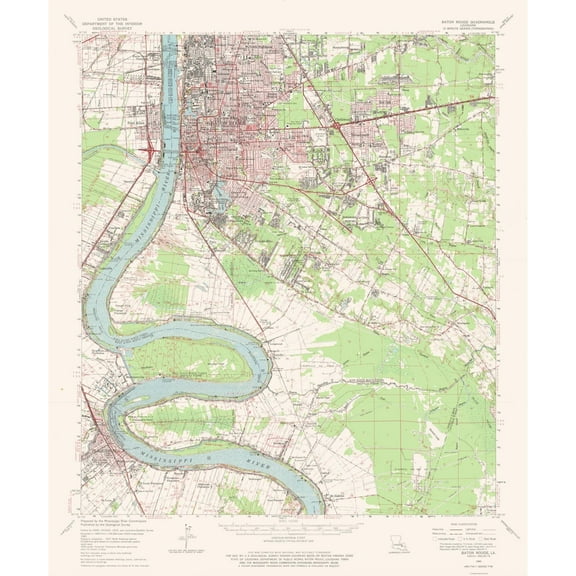 Topographical Map - Baton Rouge Louisiana Quad - USGS 1963 - Vintage Wall Art