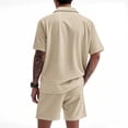 thumbnail image 5 of Fnnxeal Mens Matching Sets Cuban Collar Striped Shirt and Shorts Khaki Cotton Stretch Breathable Summer Casual Vacation Outfit with Pockets,Size S, 5 of 8