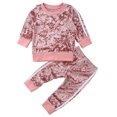 thumbnail image 1 of Girls Cozy Velvet Striped Sweatshirt and Pants 2pcs Sporty Outfits (Pink, 100/3-4 Years), 1 of 4