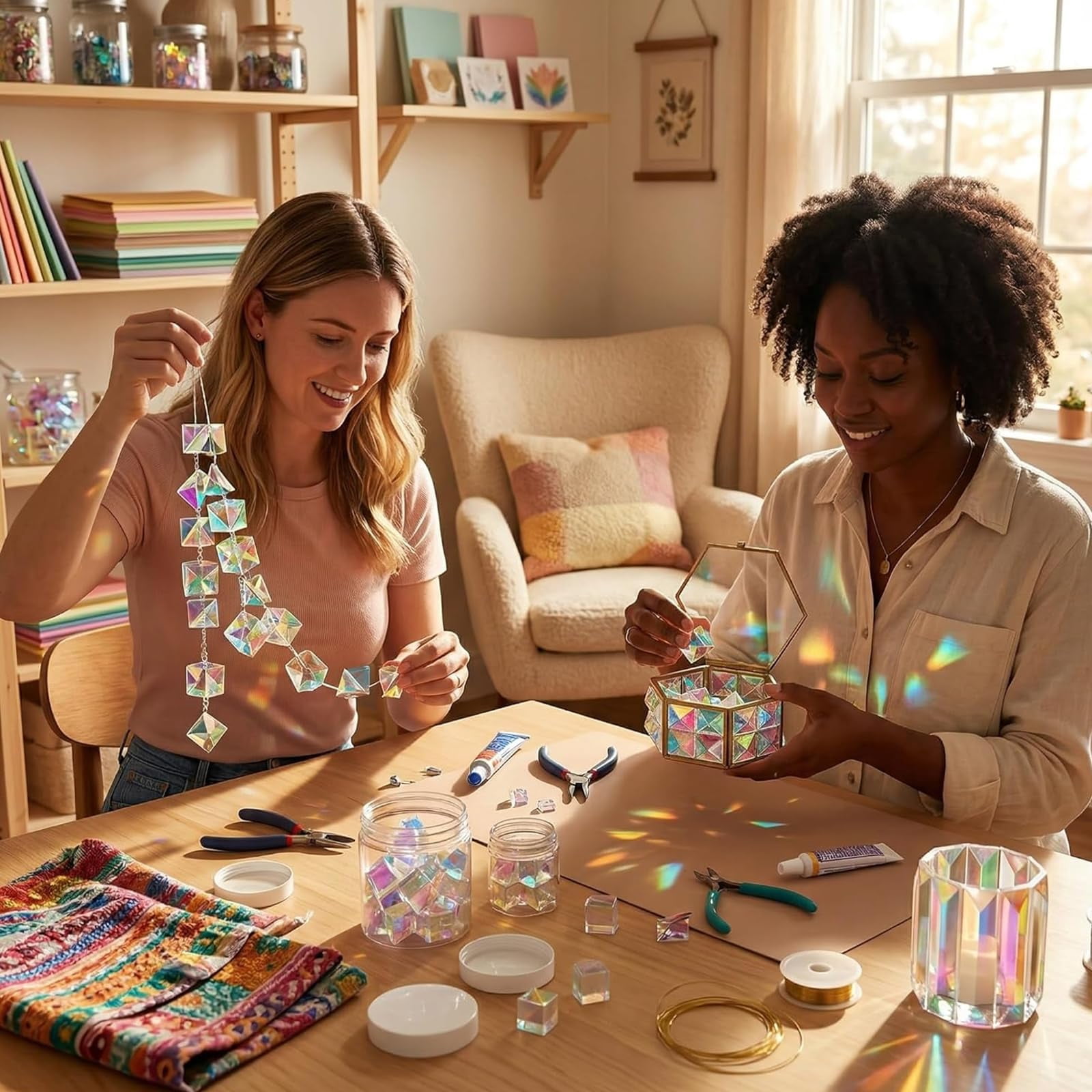 200PCS Iridescent Acrylic Squares,1.18"X1.18" Small Squares Rainbow Acrylic Sheets,3mm Thick (1/8),Mini Rainbow Holographic Acrylics Squares,for DIY Crafts,Mosaic Art,Light & Shadow Artwork (100)