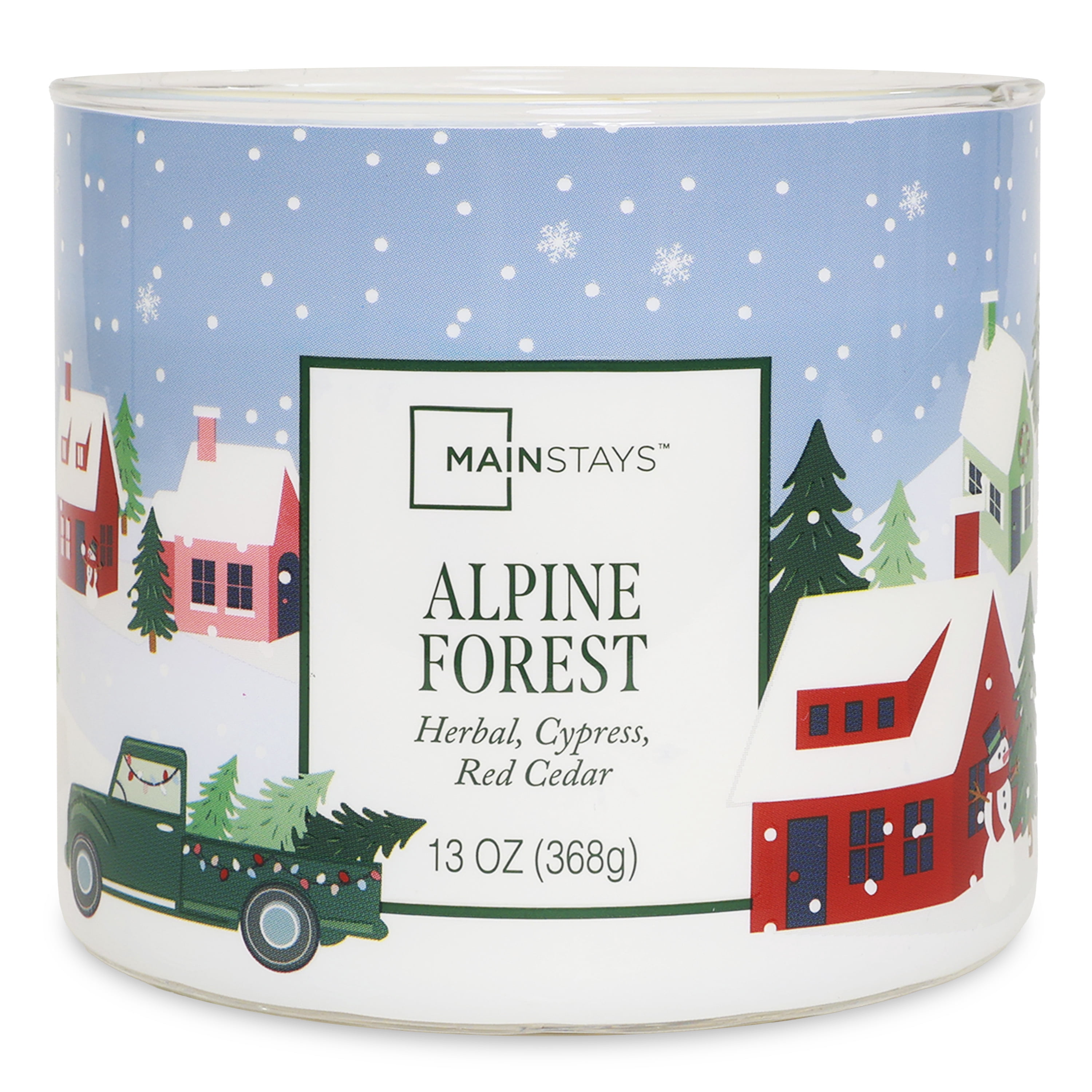 Mainstays 3-Wick Alpine Forest Scented Candle with a Truck Farm Scene Wrap, 13-Ounce